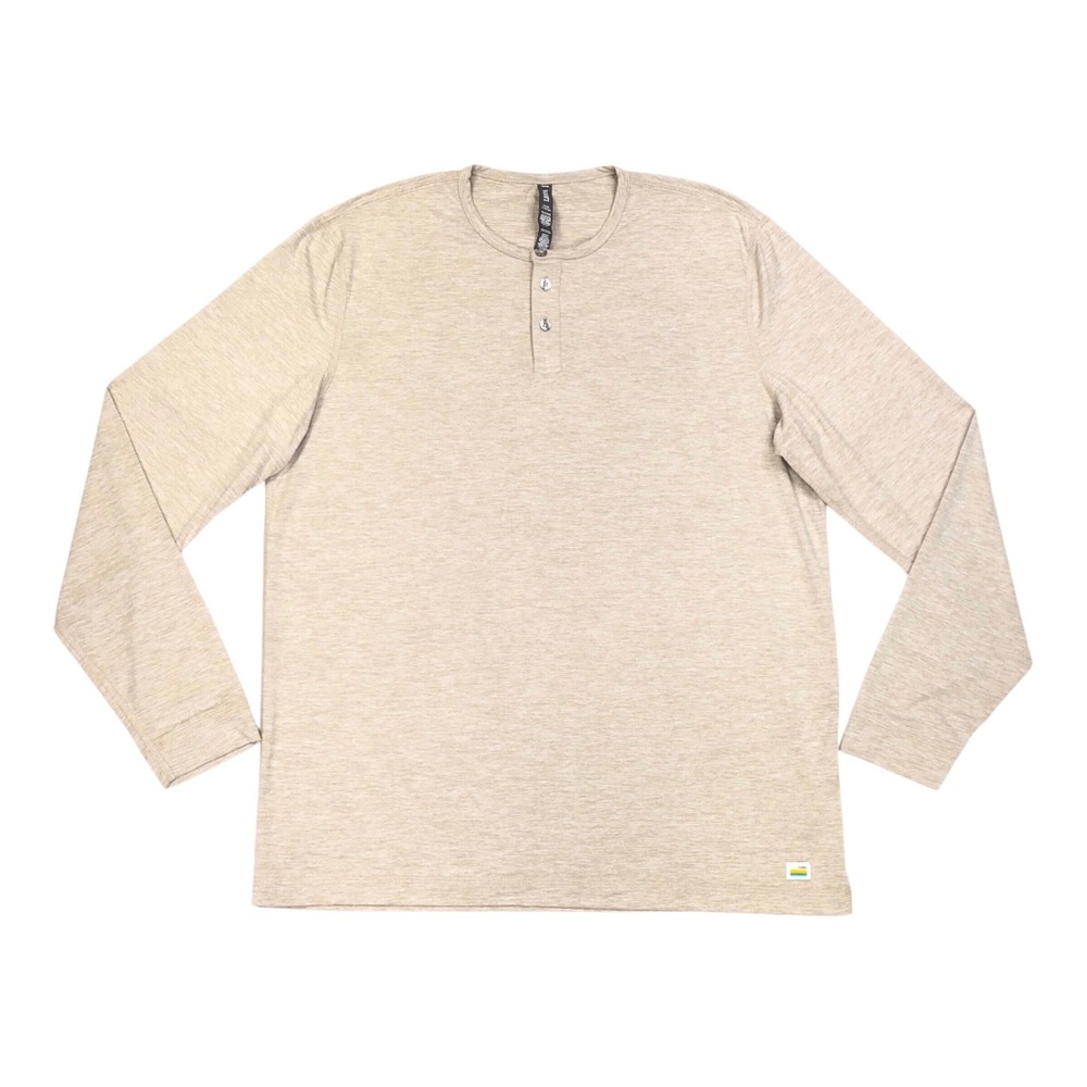 Vuori Ease Performance Henley Long Sleeve Light Oatmeal Men's Size XL Stretch